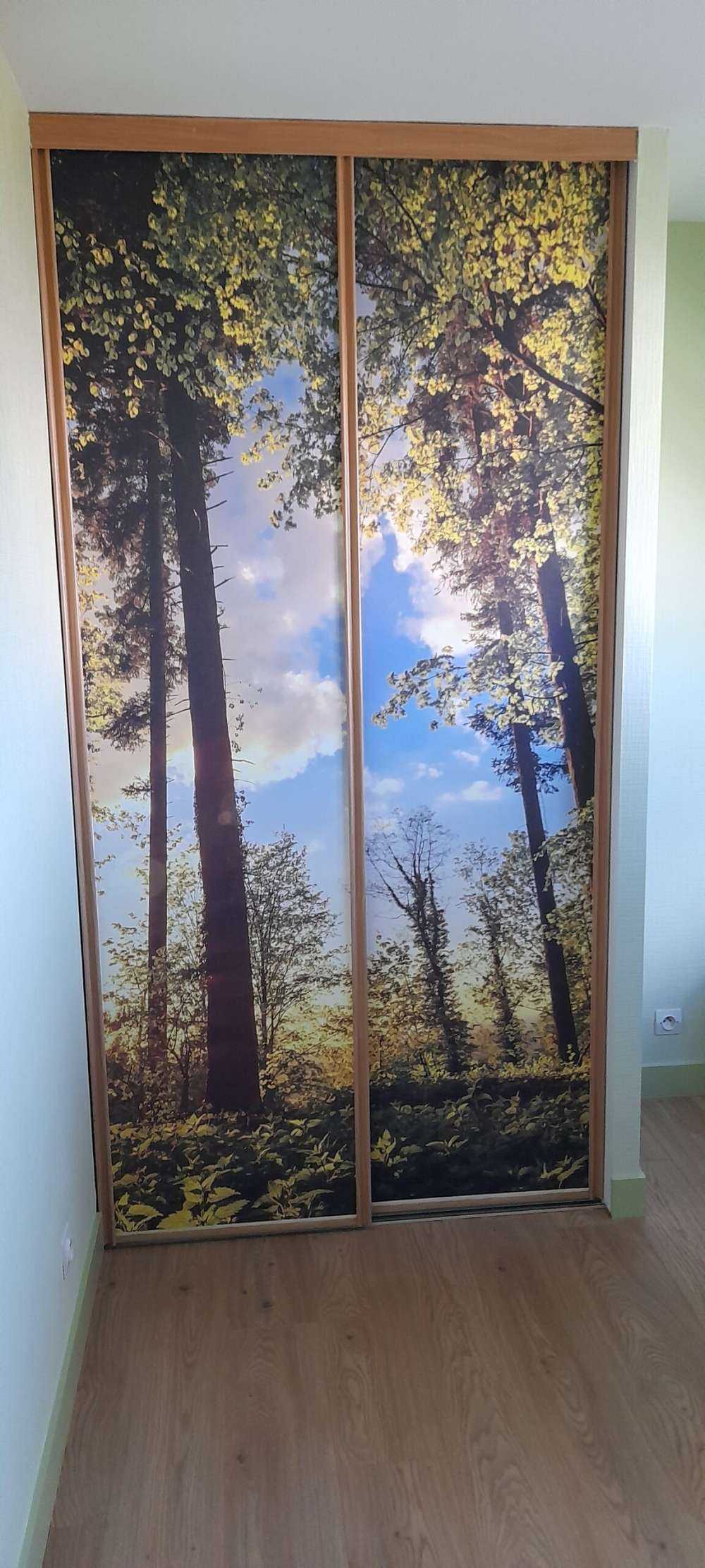 Coucher de soleil à travers les arbres