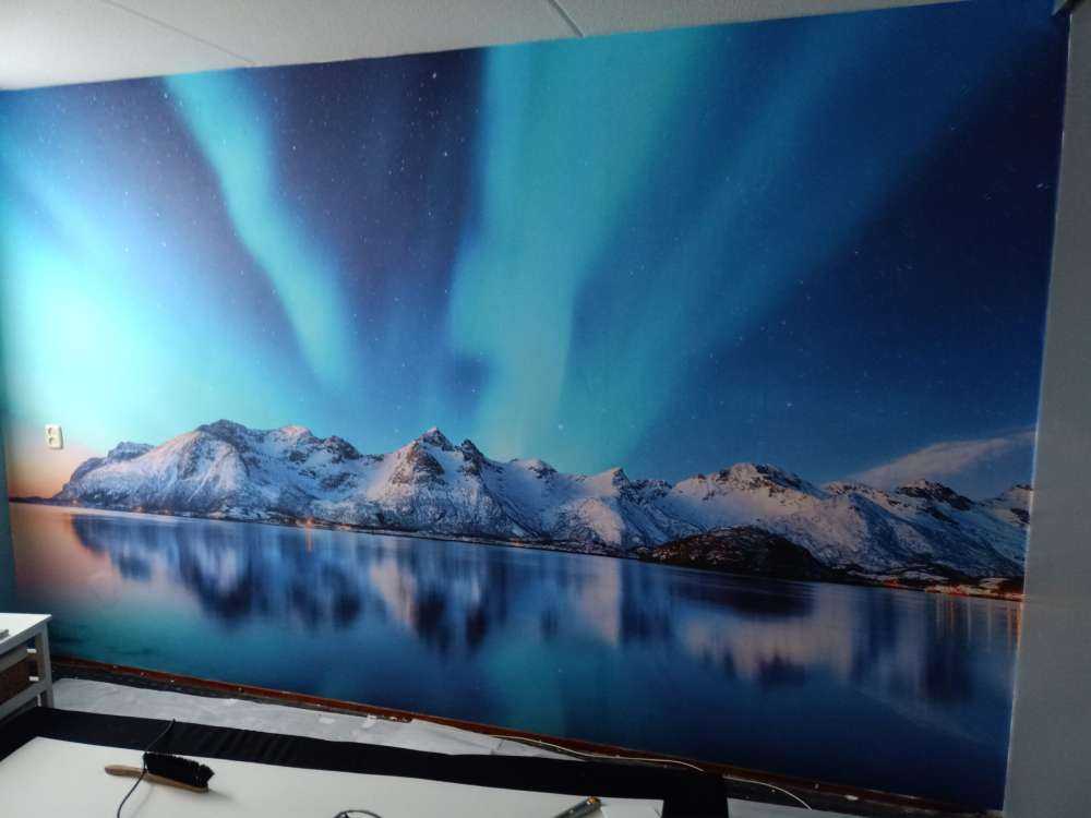 Des aurores boréales au-dessus d'un océan et de montagnes gelés