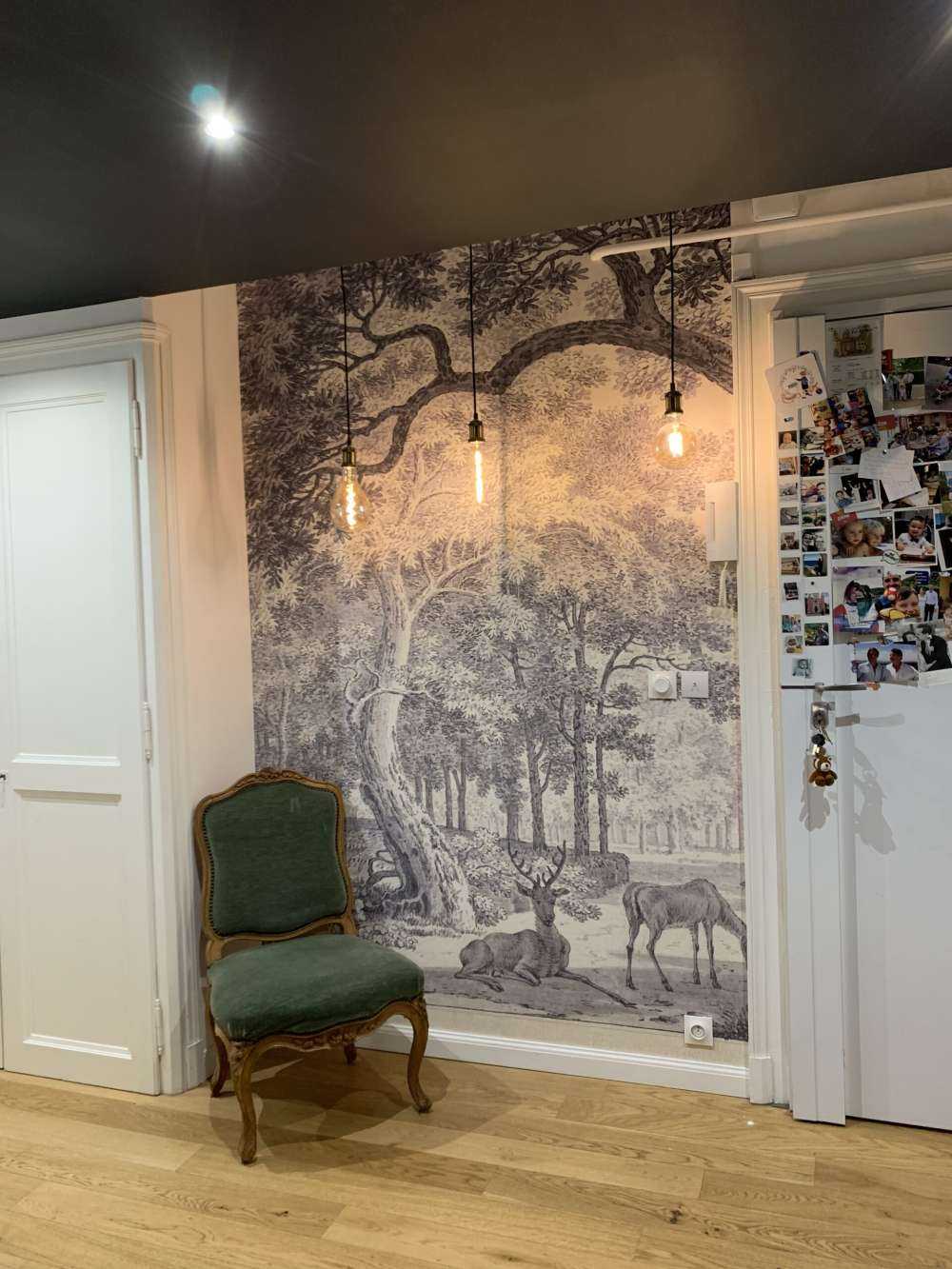 Vue sur la forêt avec deux cerfs