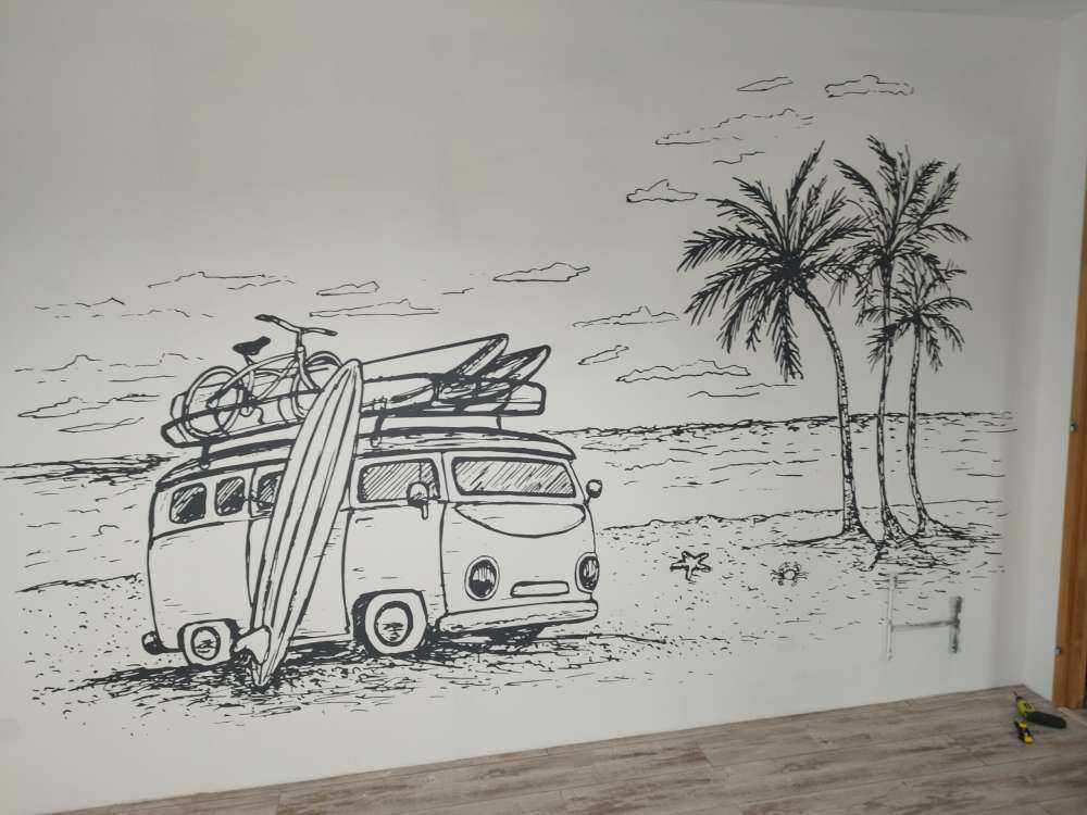 Papier Peint Dessin de plage en noir et blanc