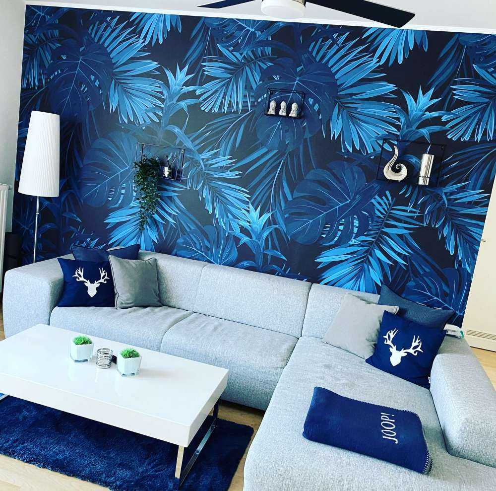 Motif Feuilles tropicales bleues