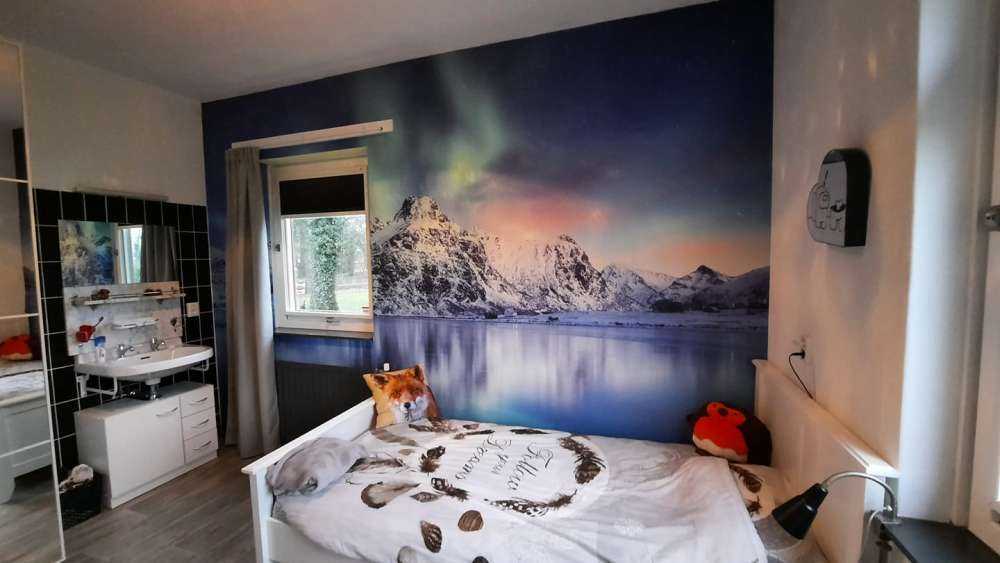 Des aurores boréales au-dessus d'un océan et de montagnes gelés