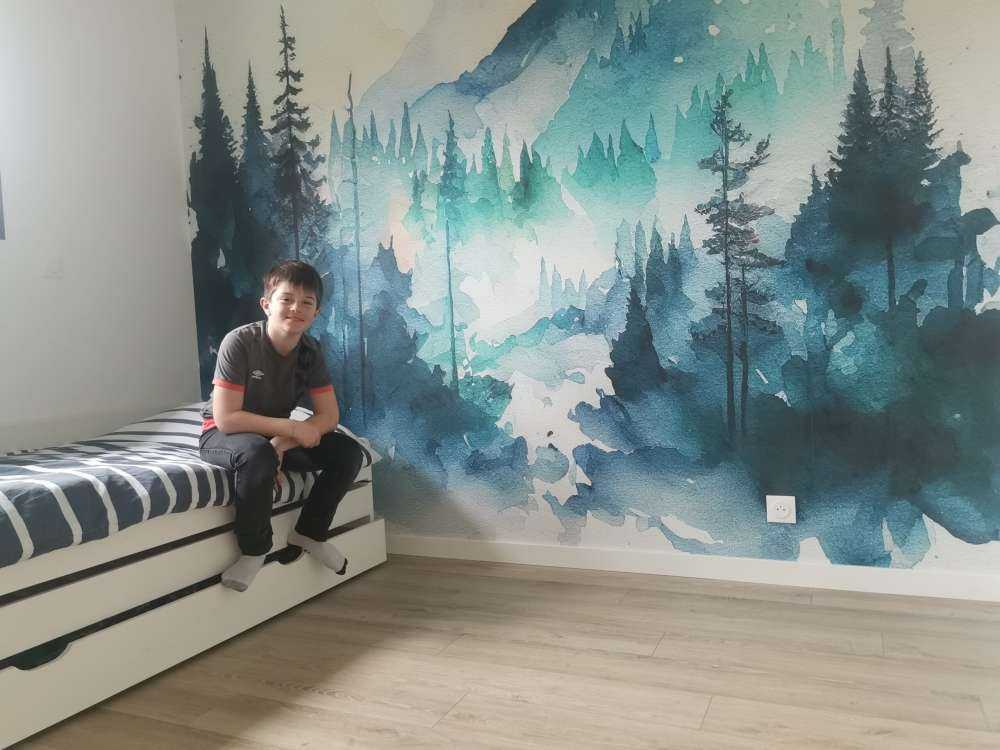 Forêt en aquarelle bleu canard