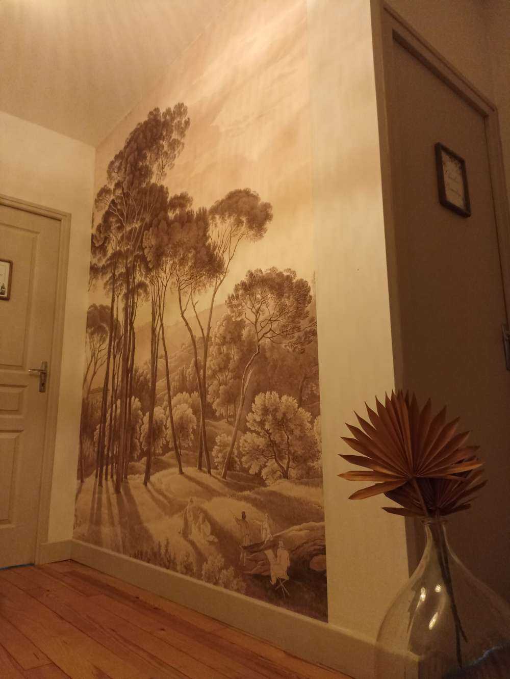 Paysage forestier près de Rome avec le soleil couchant