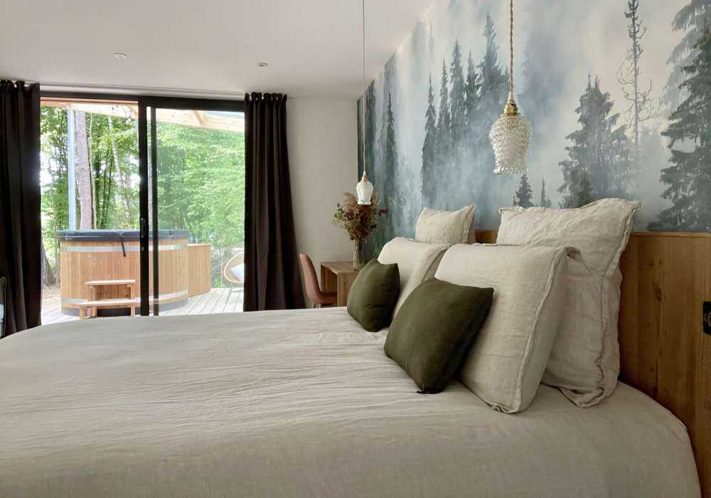 Paysage brumeux avec des arbres verts