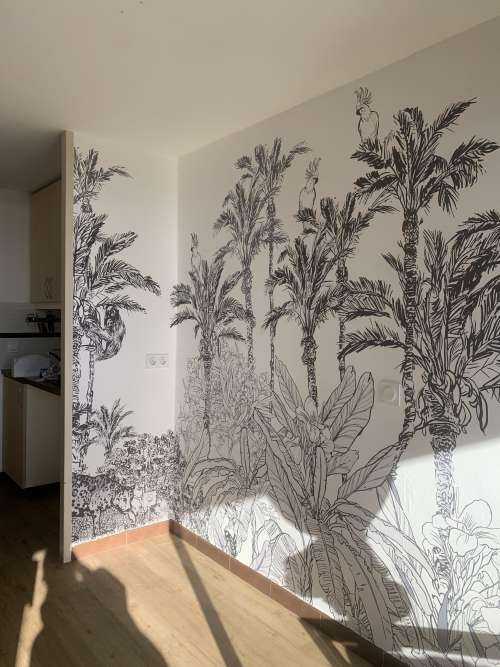 Dessin d'une jungle en noir et blanc