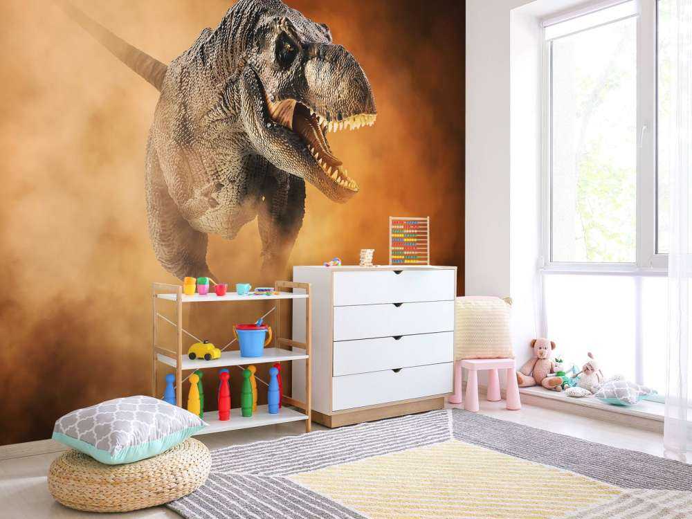 Tyrannosaure marchant dans la fumée