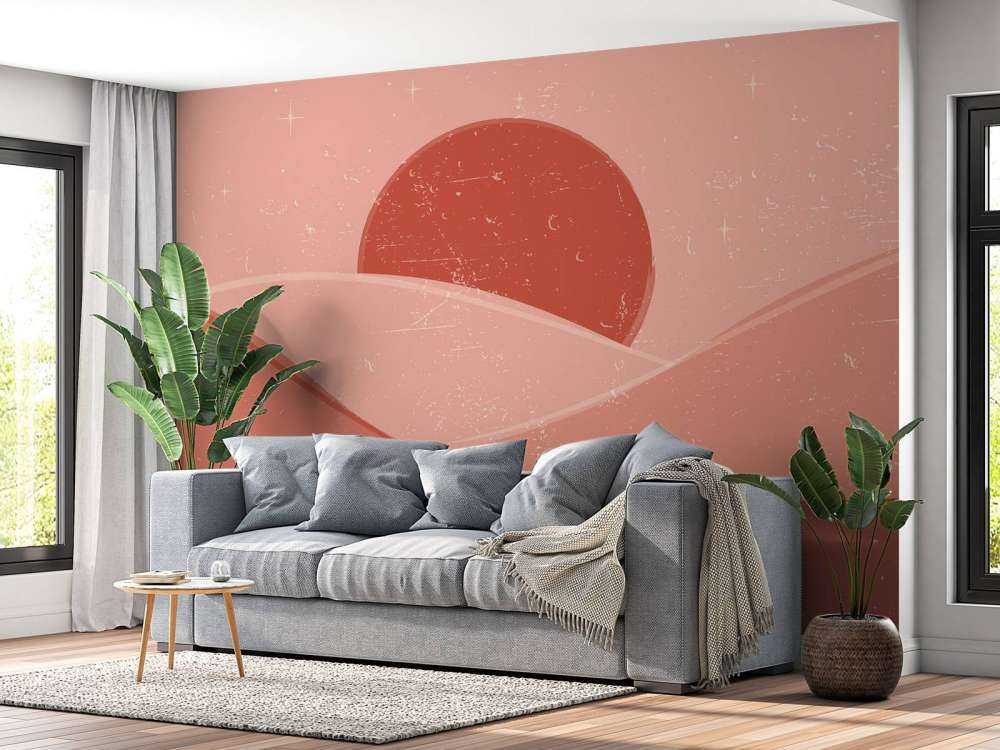 Vagues rouges devant le soleil