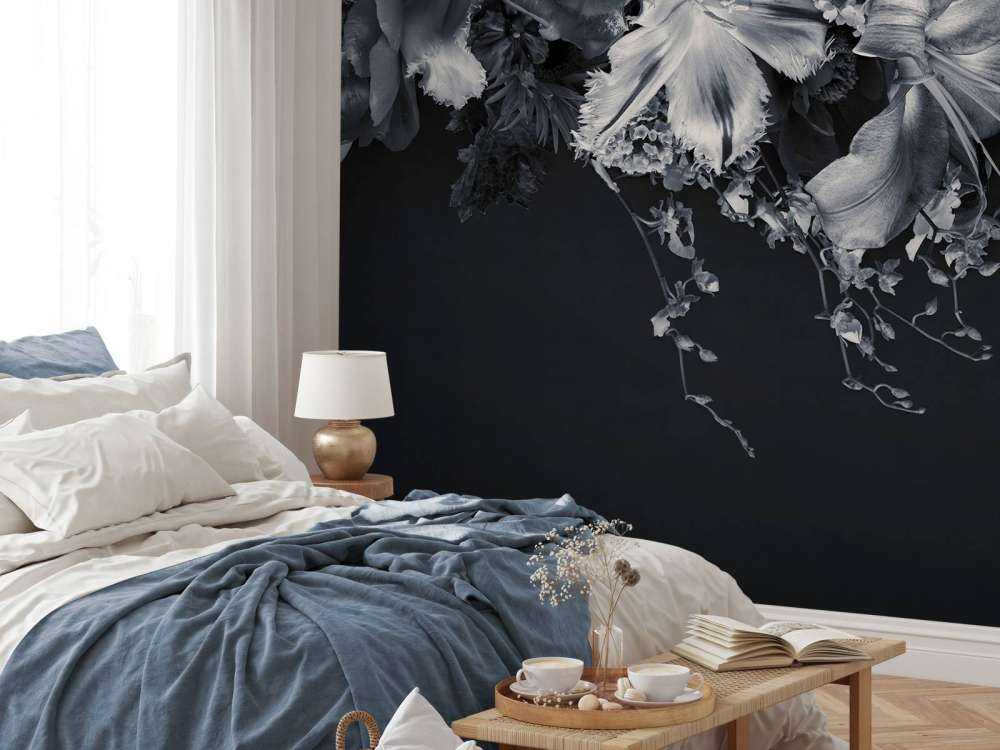 Tête de lit Floral noir et blanc