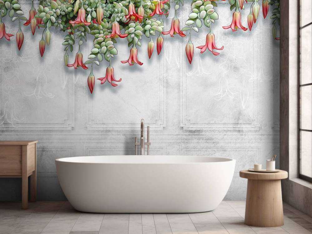 Fleurs exotiques sur du béton