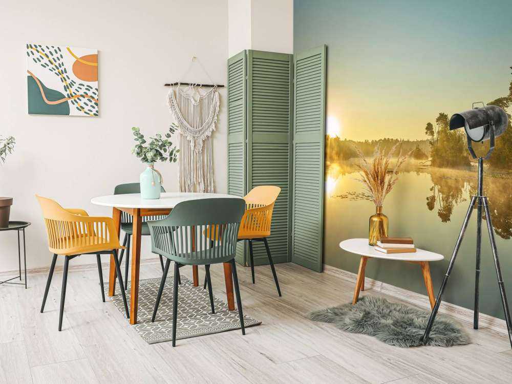 Lever de soleil au lac forestier