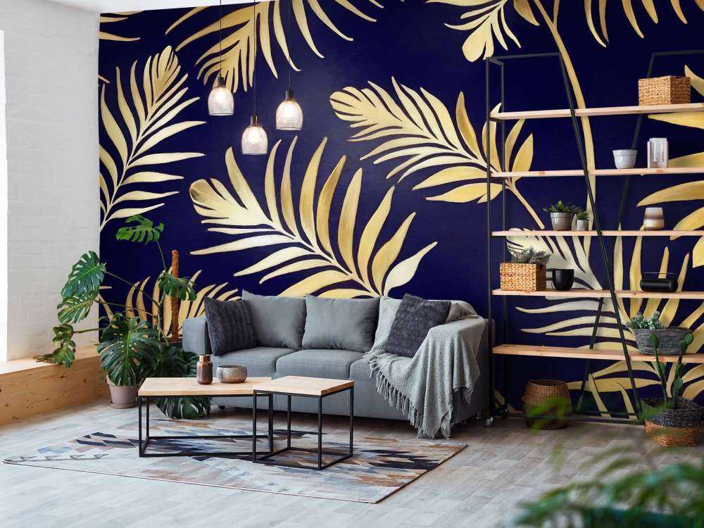 Feuilles dorées sur cuivre foncé