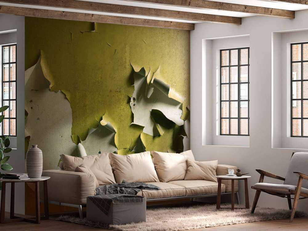 Peinture dégradante sur mur vert