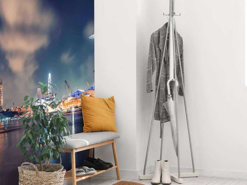 ligne d'horizon du front de mer avec des lumières futuristes