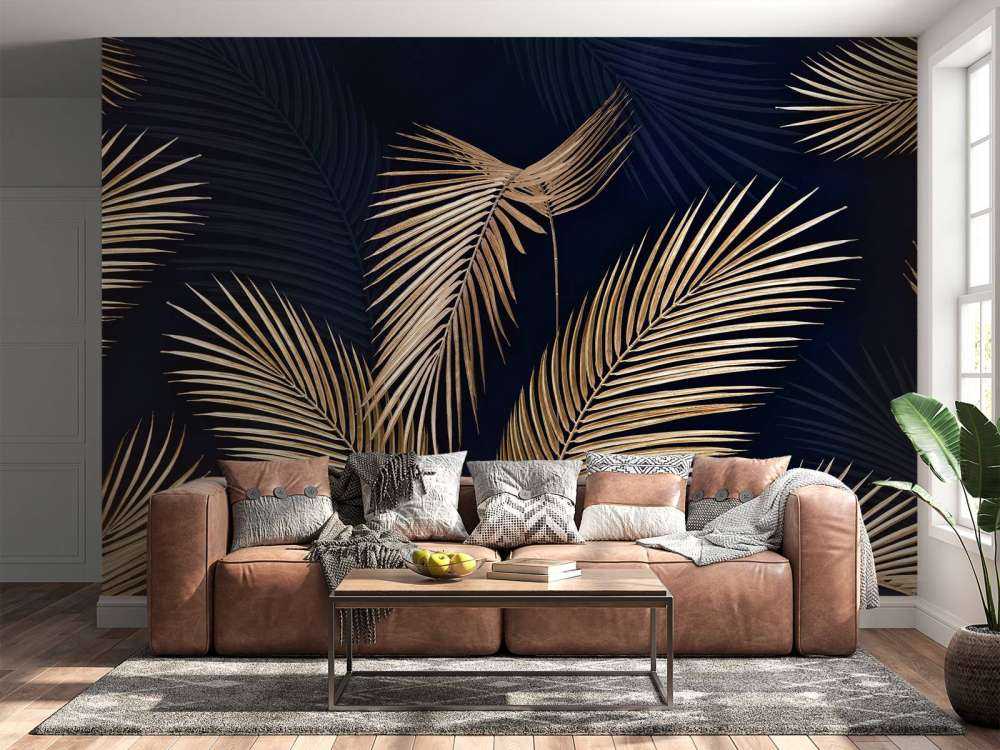 Palmes dorées sur bleu nuit