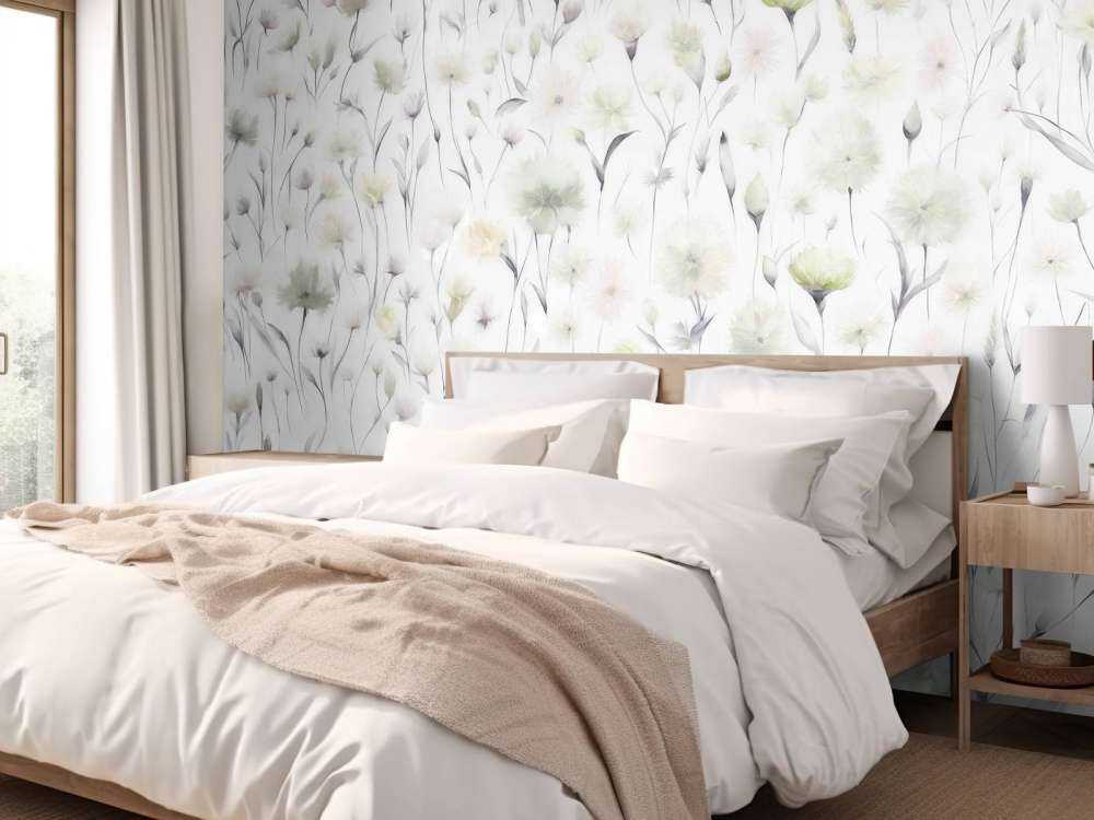 Bleuets et herbes des champs verts