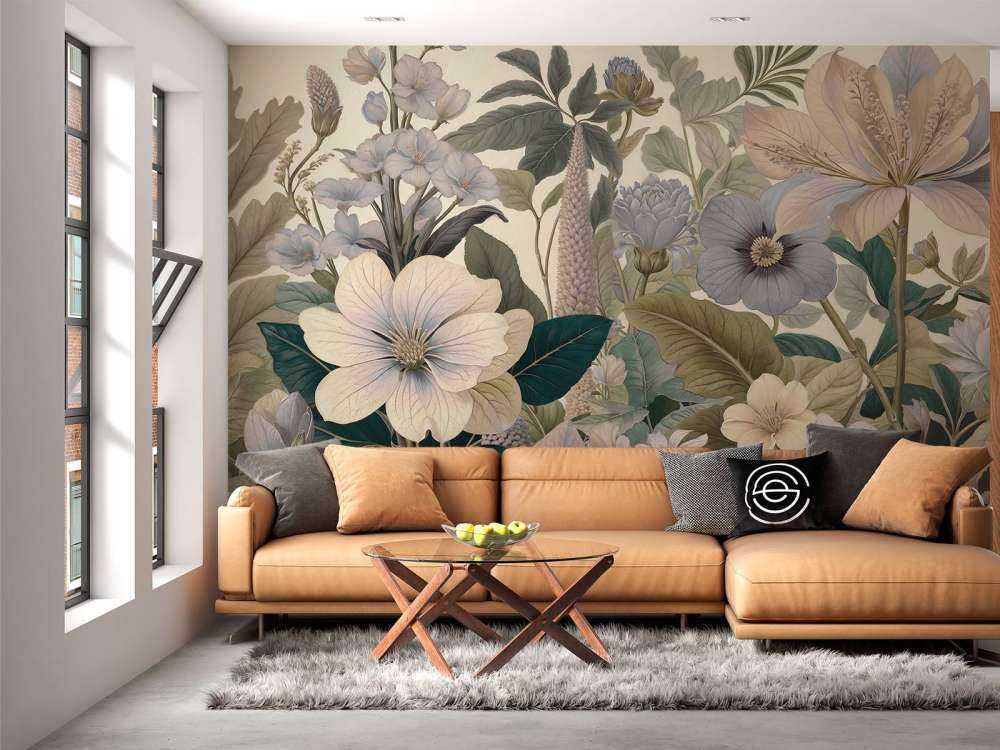 Fleurs botaniques dans des tons bleu doux