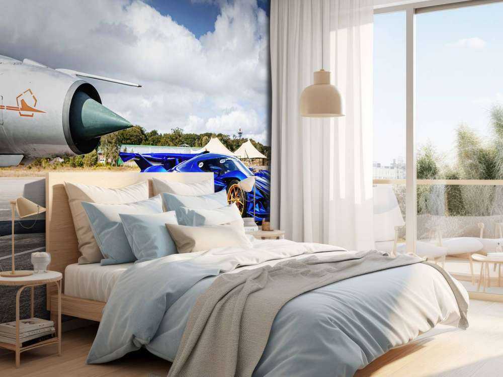 Supercar futuriste à l'aéroport