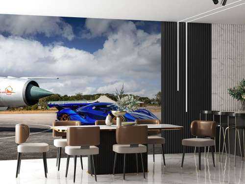 Supercar futuriste à l'aéroport