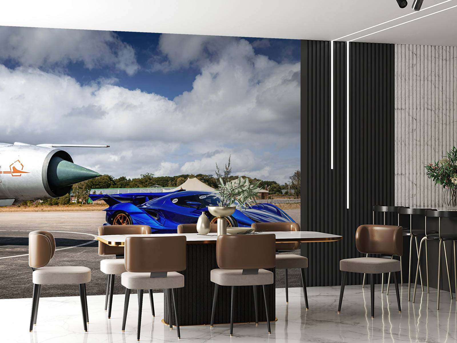 Supercar futuriste à l'aéroport