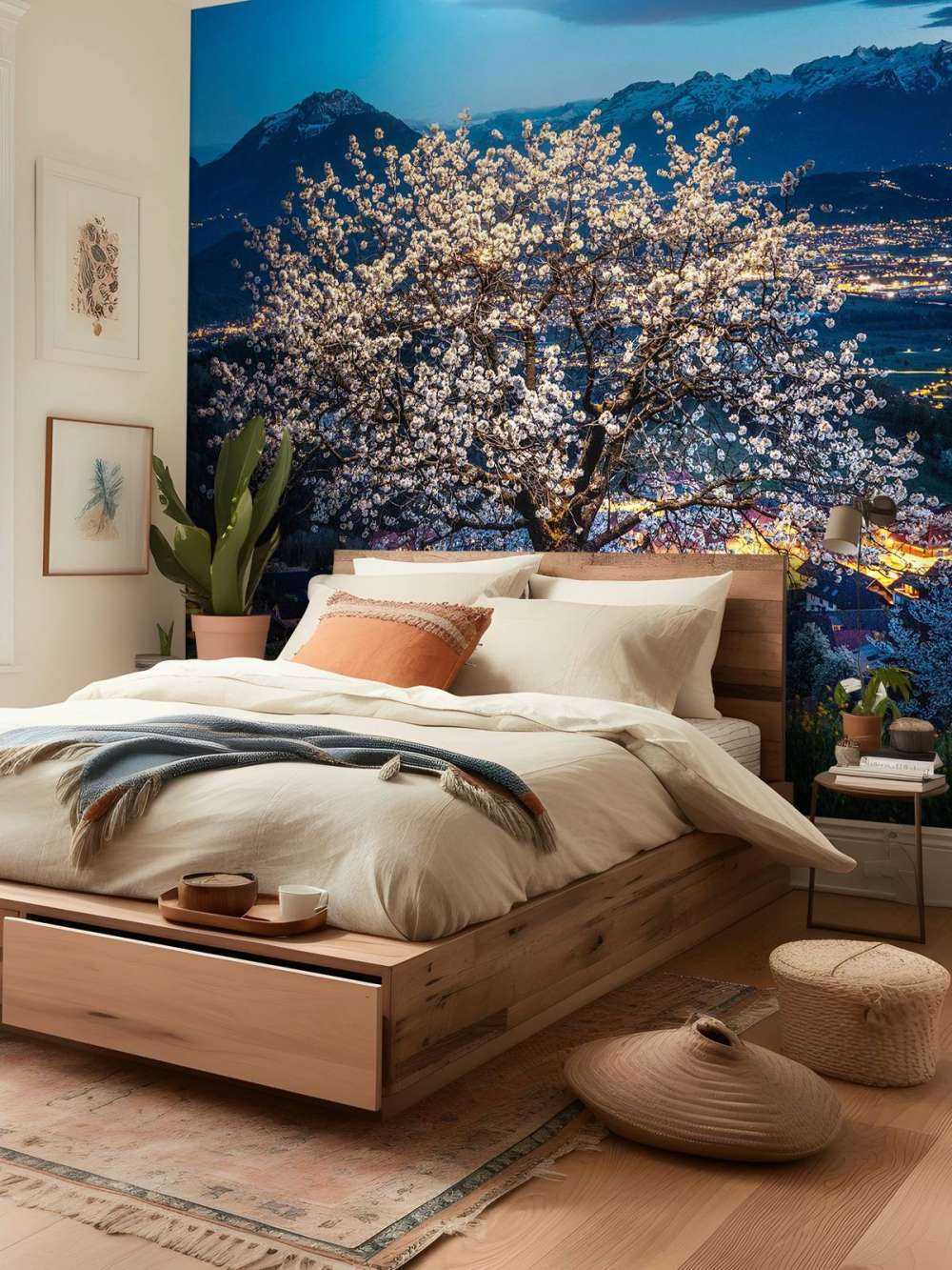 Arbre en fleurs sous la lumière nocturne