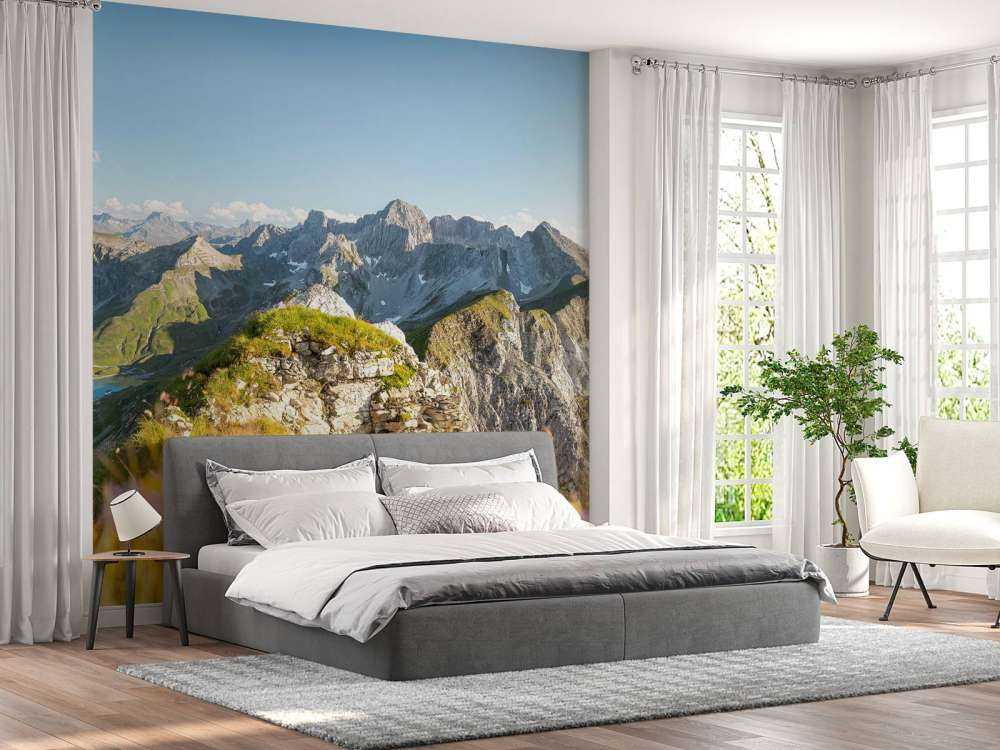 Sommets alpins estivaux avec des fleurs