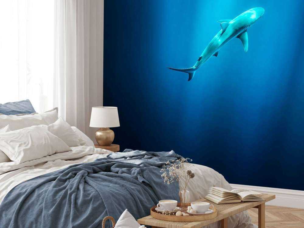 Haai dans la lumière bleue profonde de l'océan