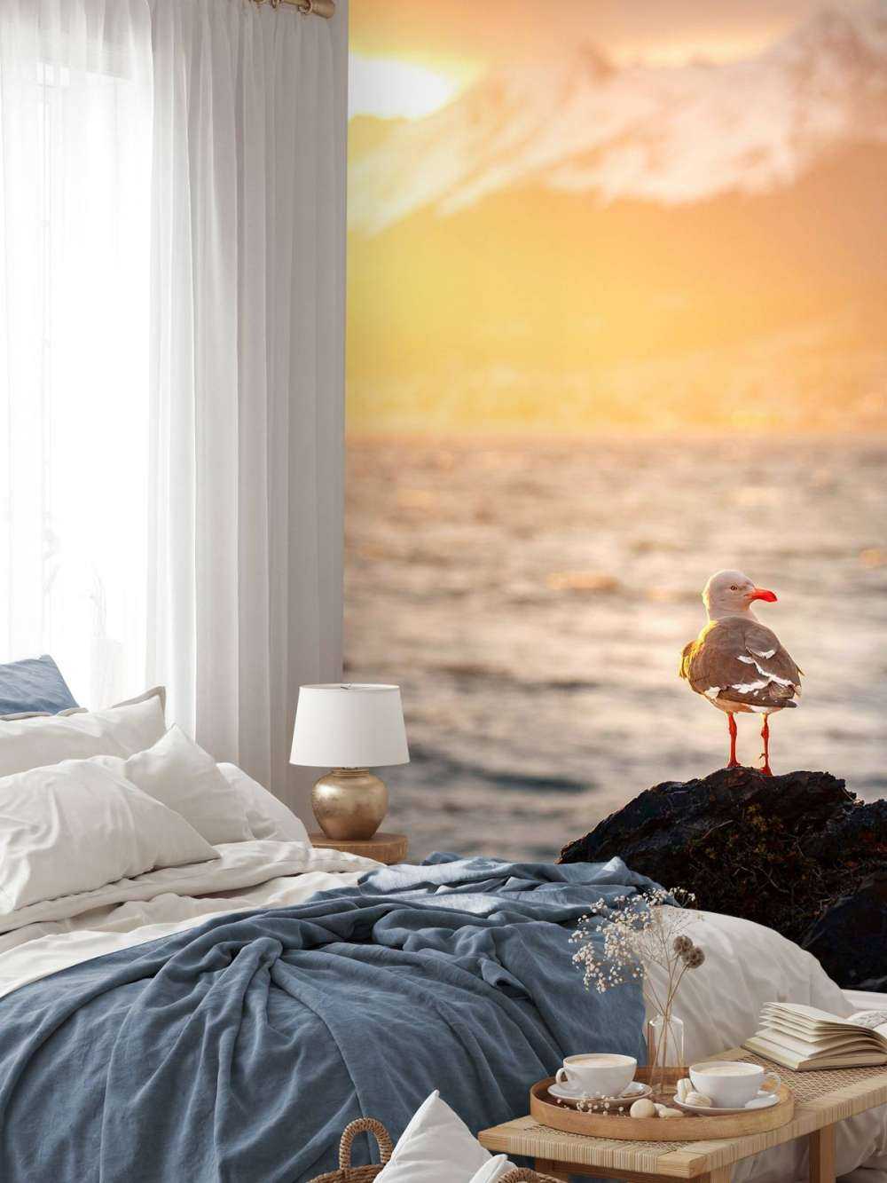 Mouette au coucher du soleil au fjord