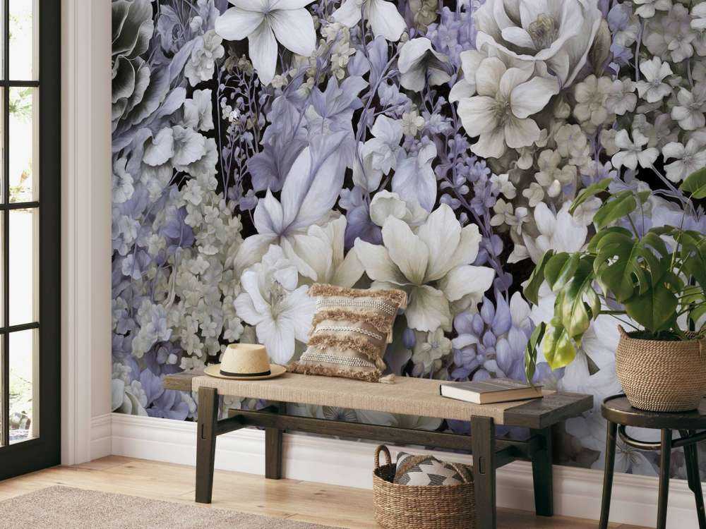 Festival de fleurs sans couture - gris foncé