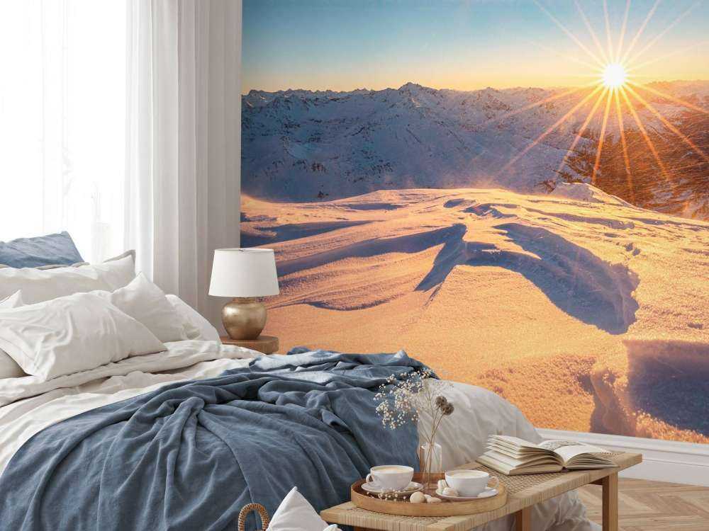 Papier Peint 3D Autocollant - Branches Enneigées Hiver N257 - Déco Murale