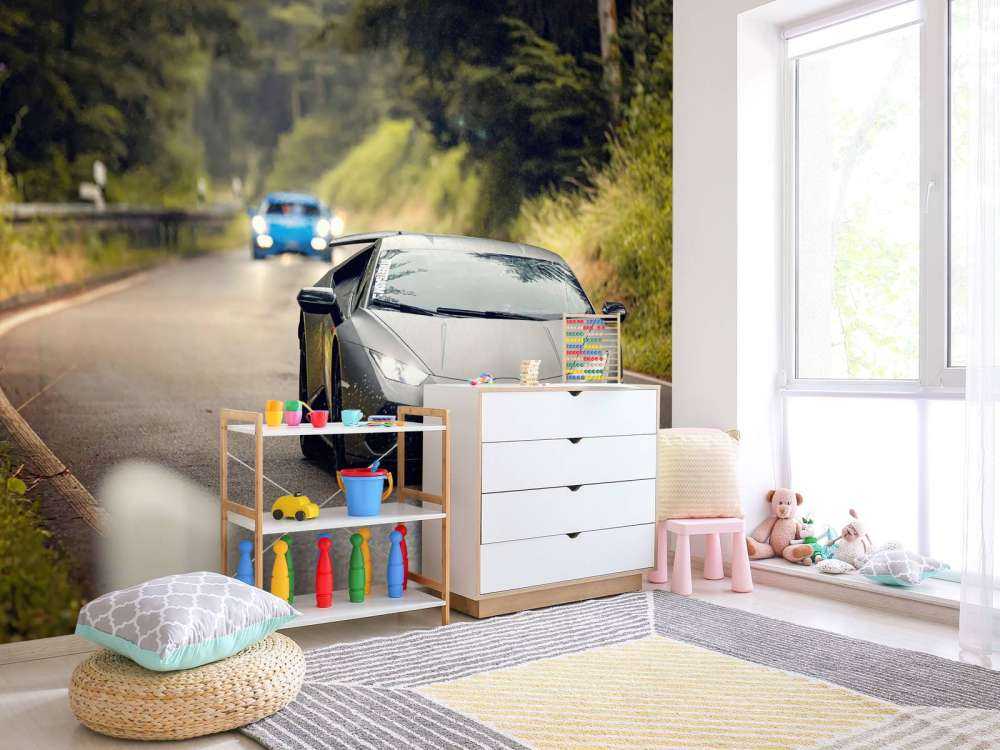 Lamborghini gris mat dans la nature