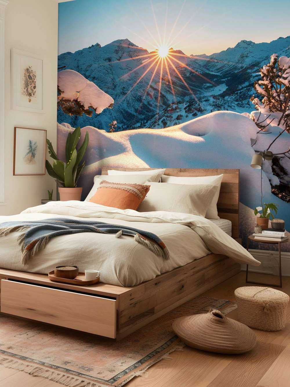 Soleil du matin sur une vallée enneigée