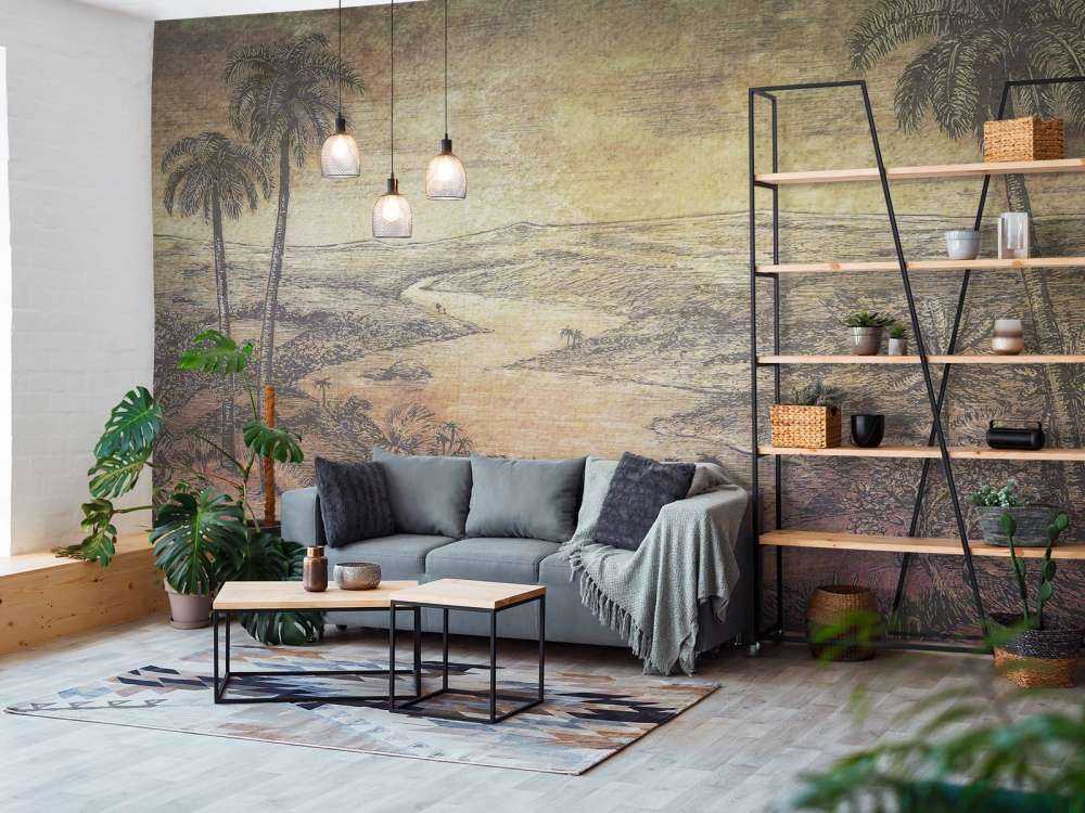 Paysage fluvial tropical au coucher du soleil