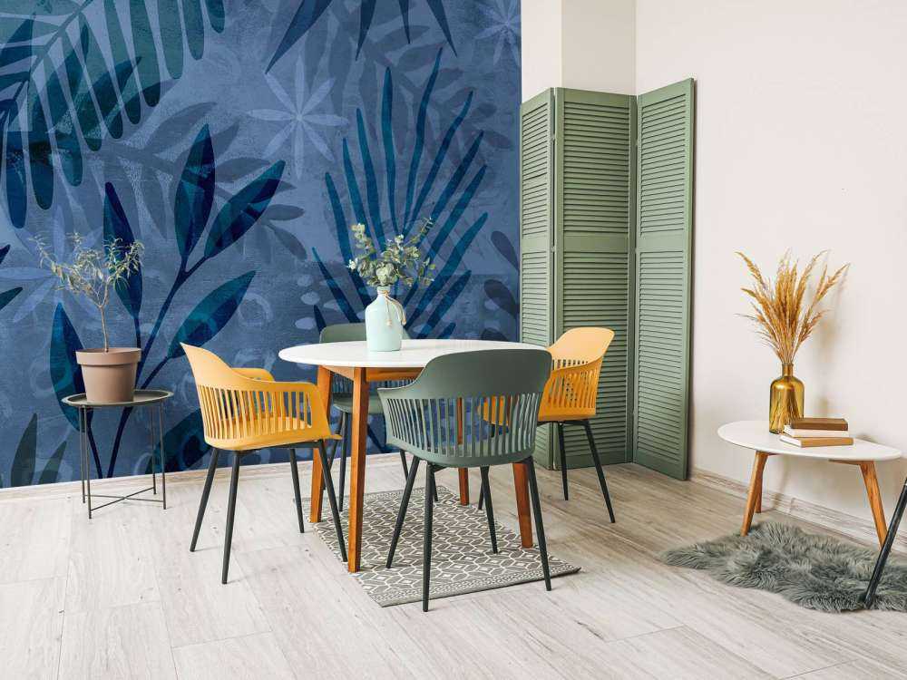 Mélange de collages de feuilles de palmier bleues