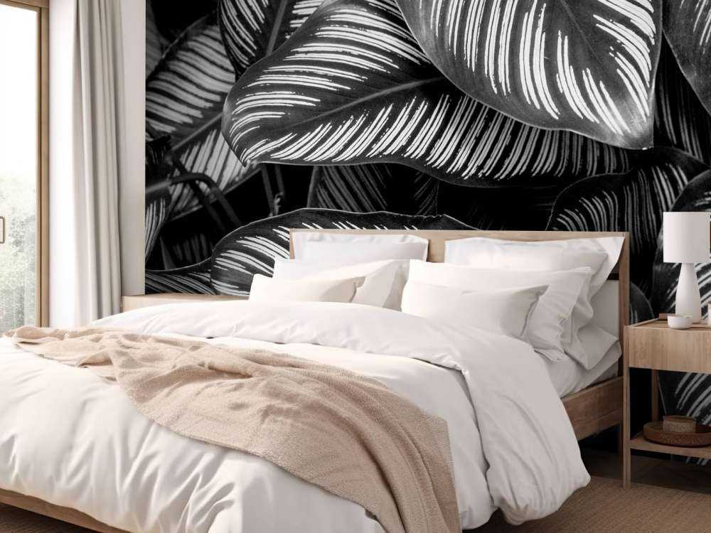 Feuilles de palmier noires et blanches