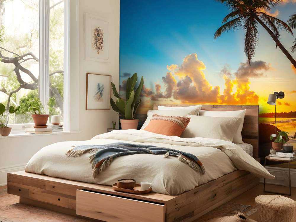 Coucher de soleil avec des palmiers