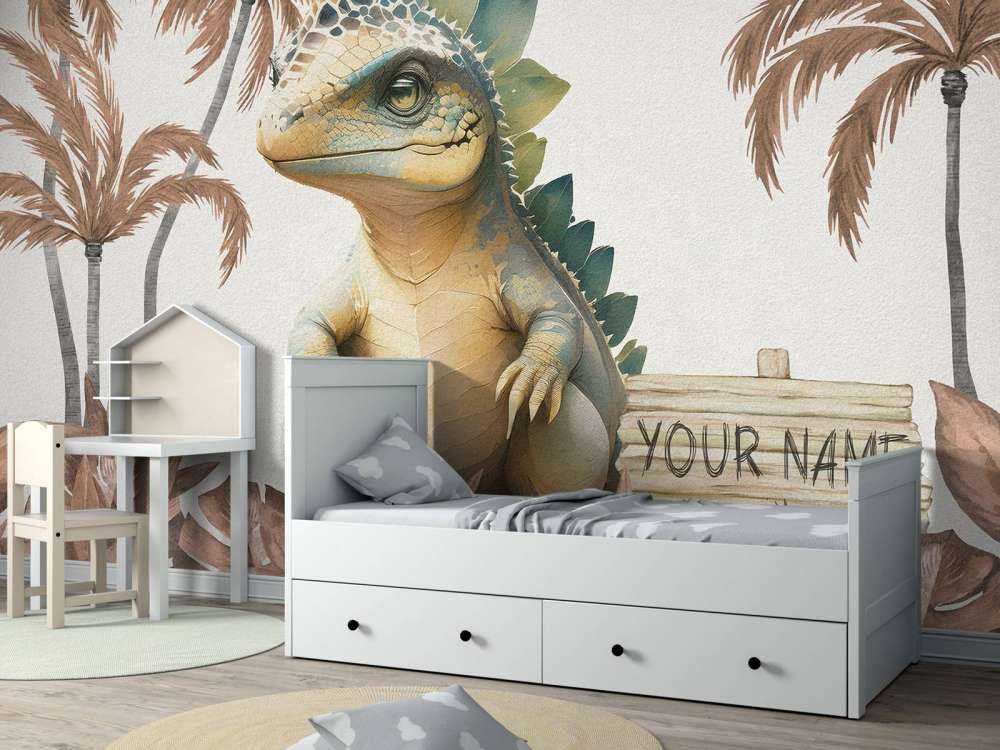 Bébé stégosaure dans la jungle taupe