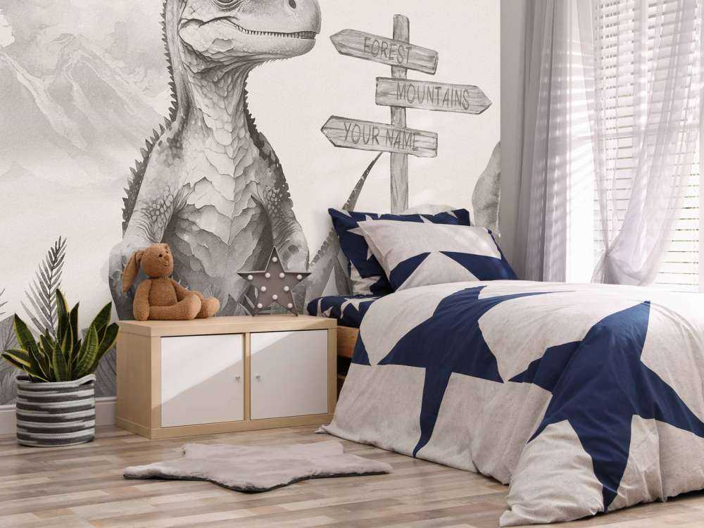 Bébé vélociraptor dans la jungle beige