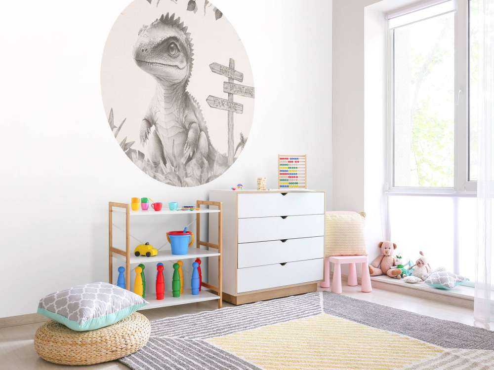 Bébé spinosaure dans la jungle beige