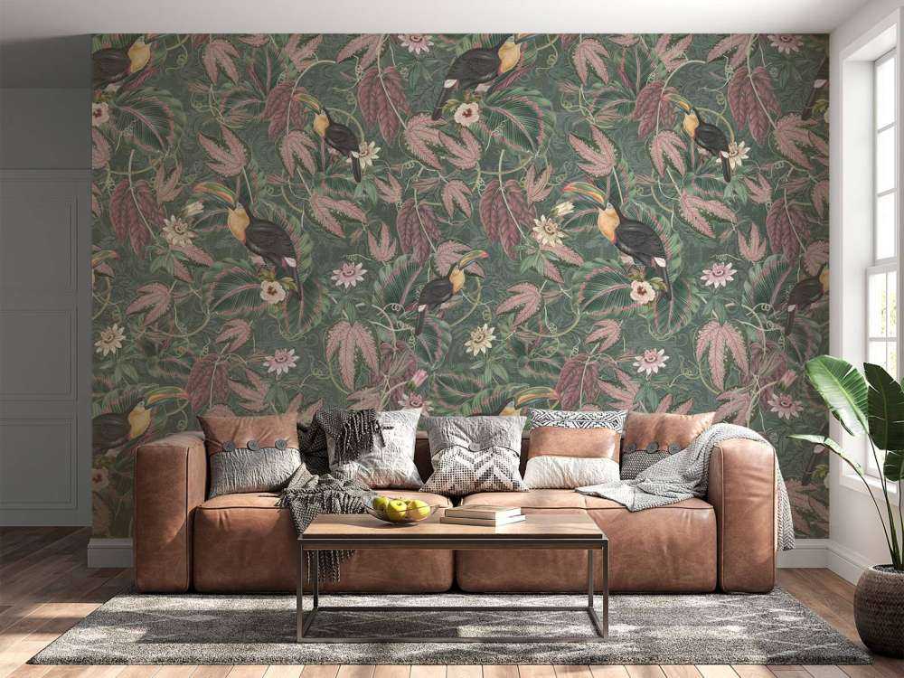 Oiseaux & toucans de la jungle tropicale - vert foncé