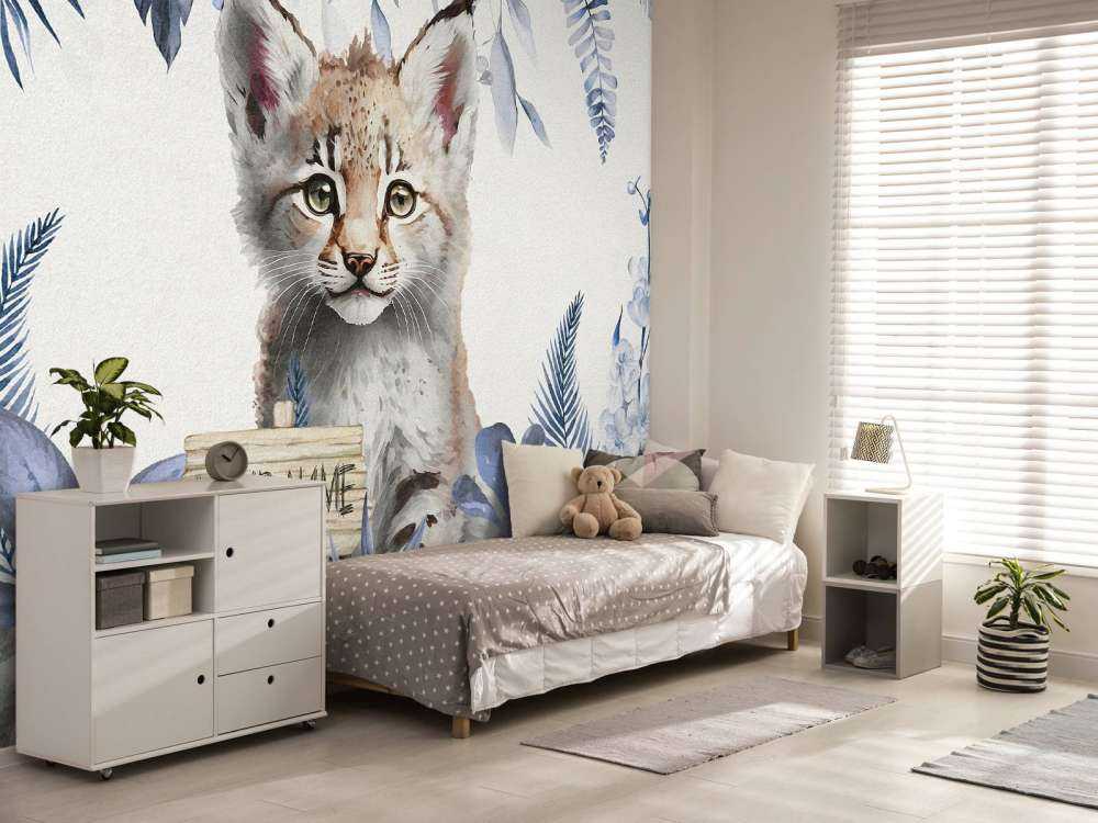 Bébé lynx dans la jungle bleu