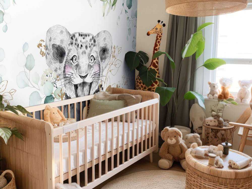 Bébé lion et feuillage menthe