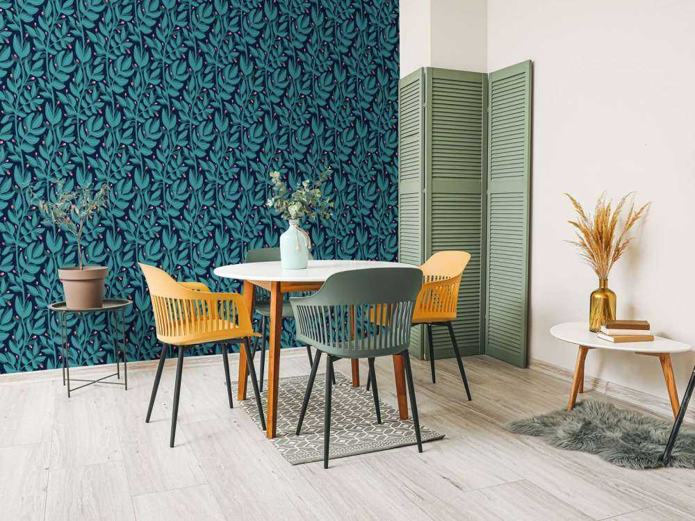 Motif petites branches bleu canard