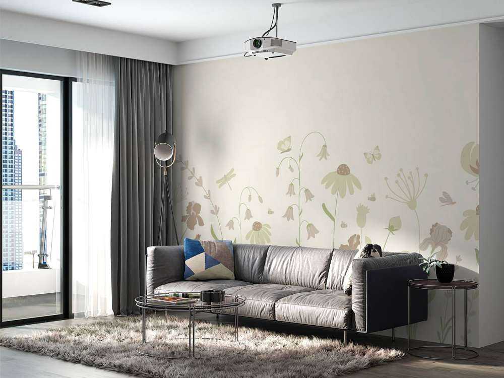 Champ de fleurs haut avec papillons beige et vieux rose