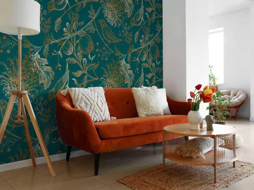 Motif de chrysanthèmes et d'oiseaux