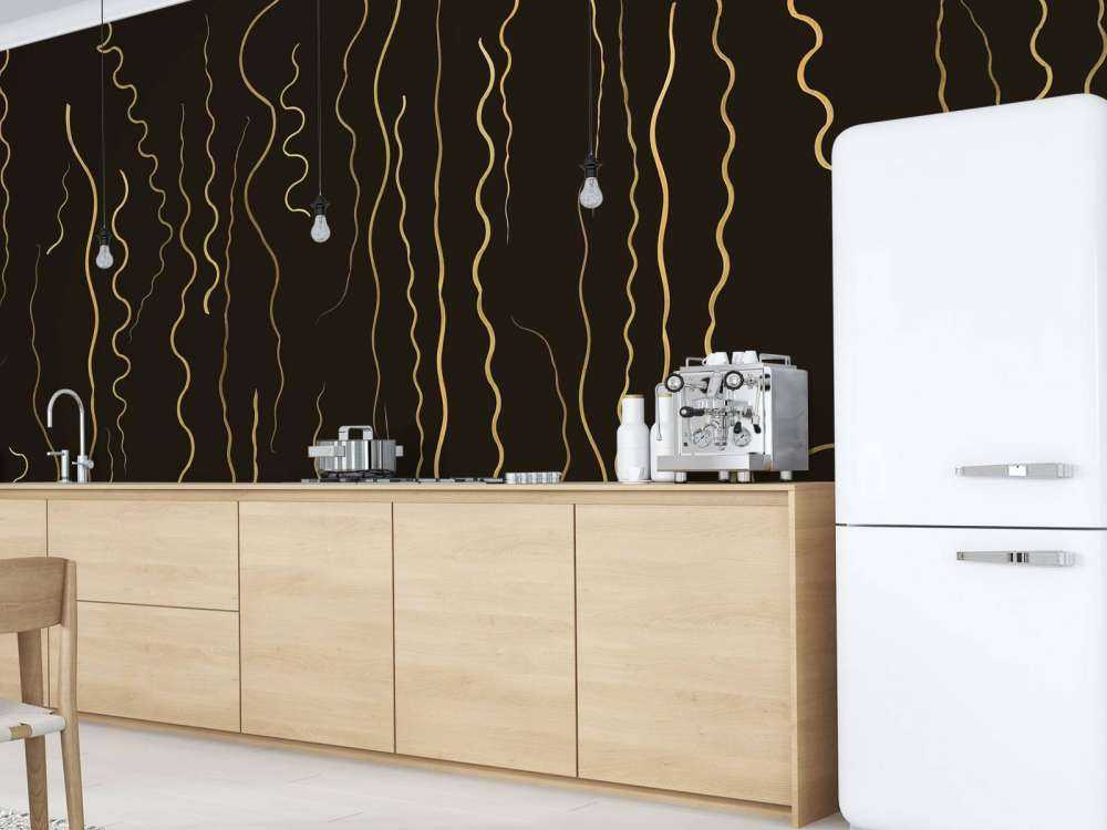 Lignes organiques herbe or sur noir ébène