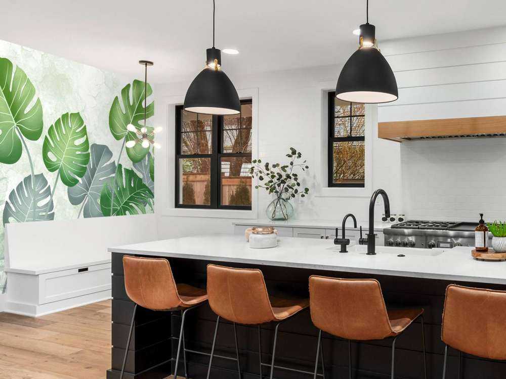 Feuilles sur du marbre