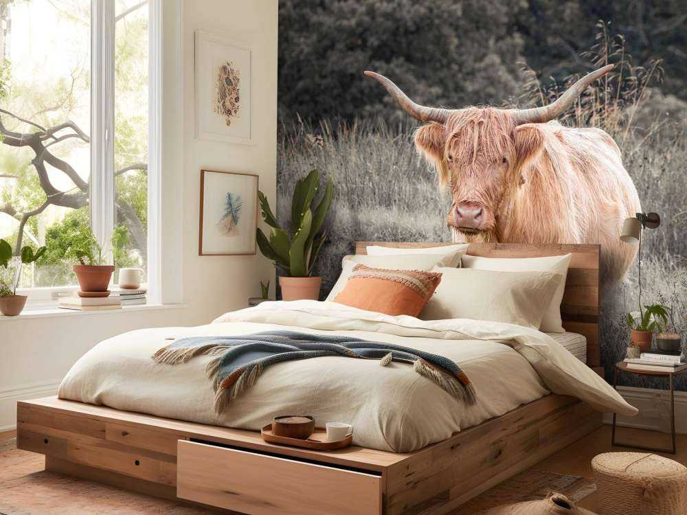 Highlander écossais dans un champ