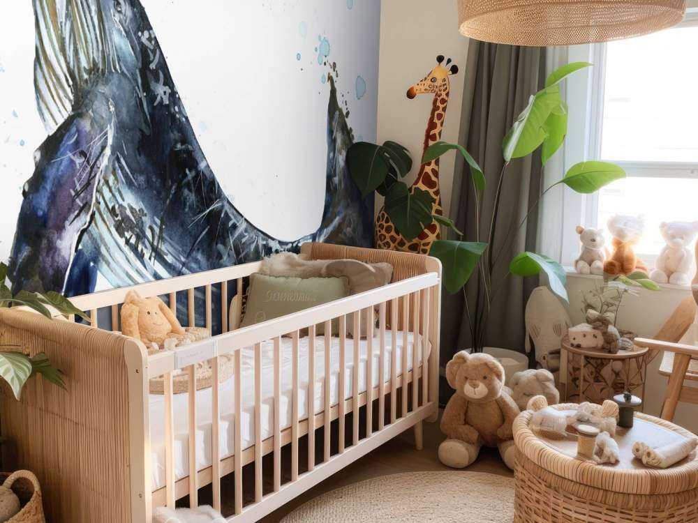 Baleine à bosse d'aquarelle à la nage