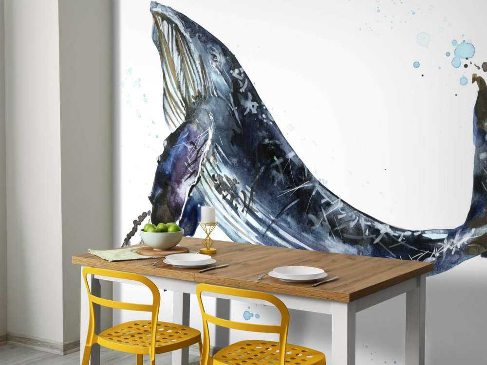 Baleine à bosse d'aquarelle à la nage